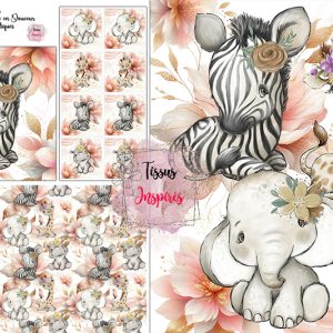 Panneau Animaux de la Savane en Douceur – Fleurs Romantiques