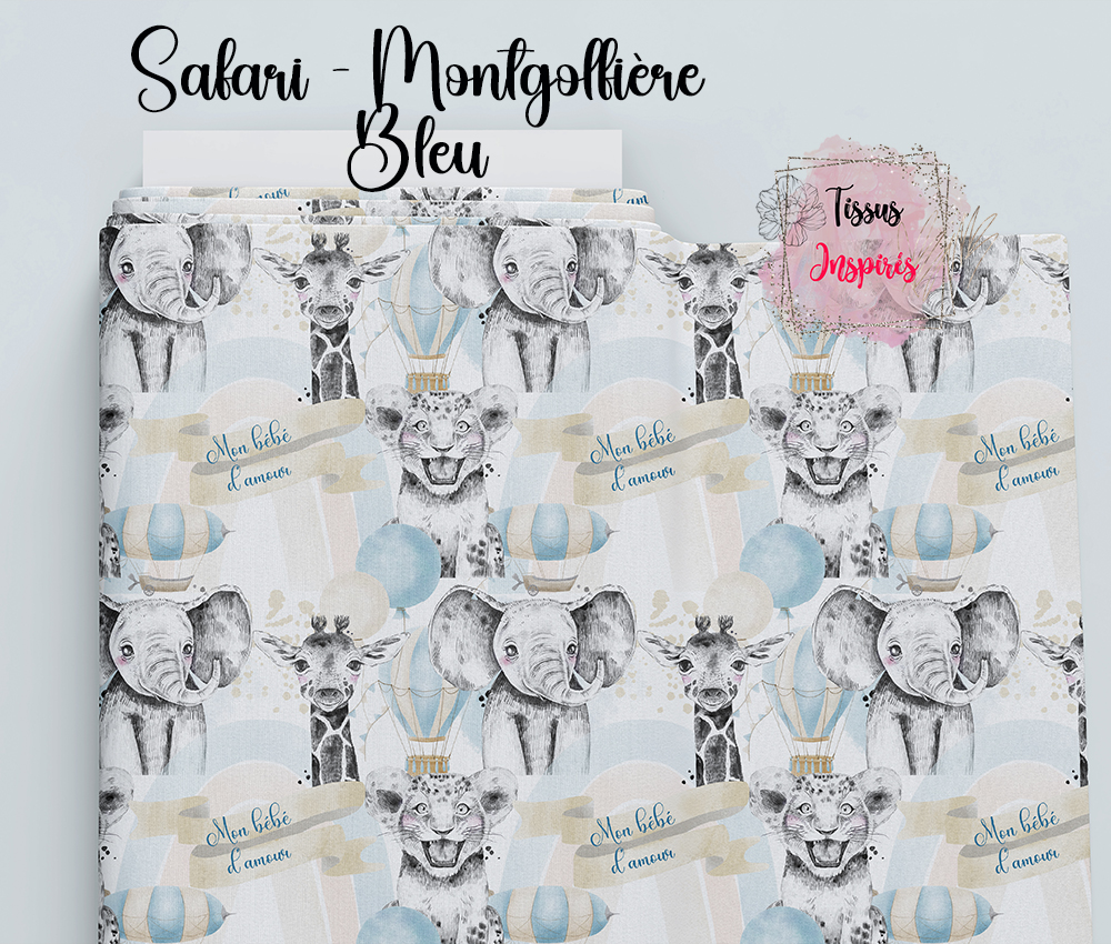 Tissu Safari – Montgolfière Bleu