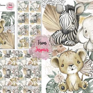 Panneau Tissu Animaux de la Savane en Douceur – Feuillage Tropical