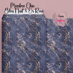 Tissu Marbre Chic – Bleu Nuit & Or Rosé