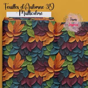 Tissu Feuilles d’Automne 3D – Multicolore