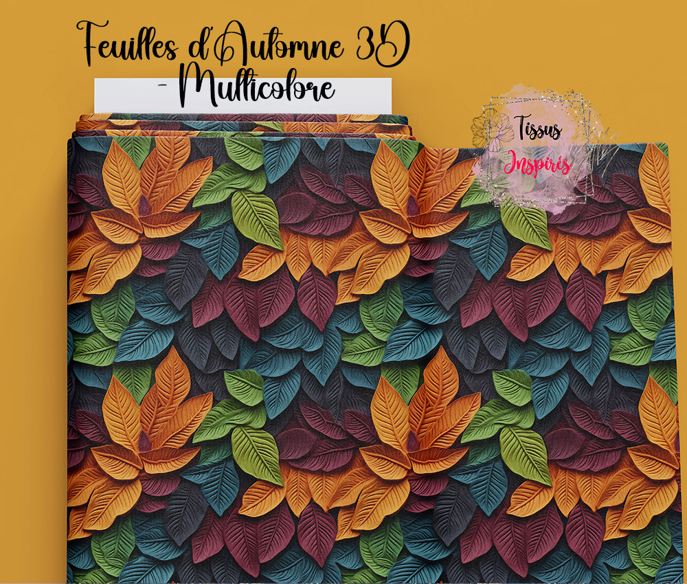 Tissu Feuilles d’Automne 3D – Multicolore