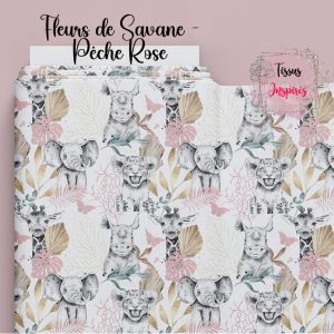 Tissu Fleurs de Savane - Pêche Rose