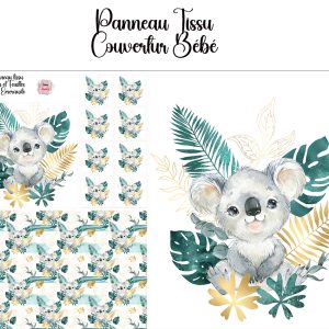 Panneau Koala et Feuilles d’Or Emeraude