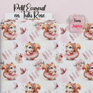 Tissu Petit Écureuil en Tutu Rose