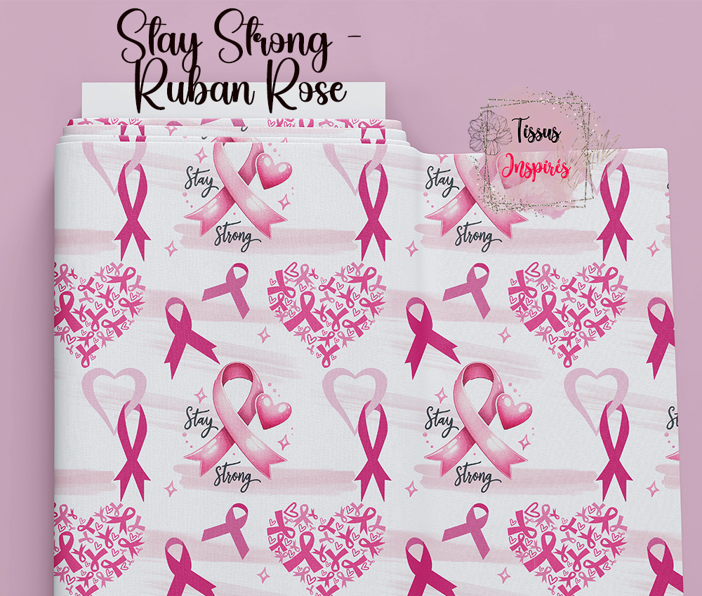 Tissu Stay Strong - Ruban Rose