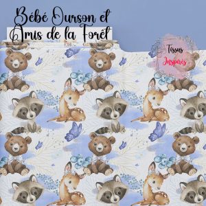 Tissu Bébé Ourson et Amis de la Forêt