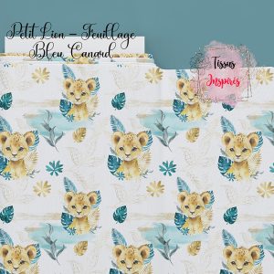 Tissu Petit Lion – Feuillage Bleu Canard