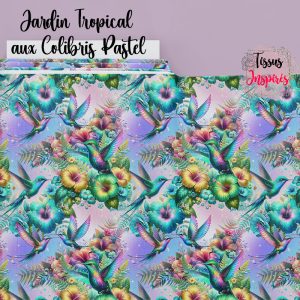 Tissu Jardin Tropical aux Colibris Pastel