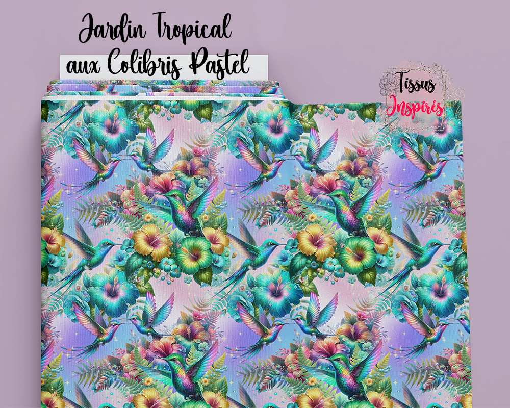 Tissu Jardin Tropical aux Colibris Pastel
